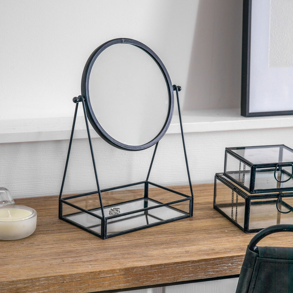 Product photograph of Gallery Interiors Croft Desk Mirror With Tray Black from Olivia's.