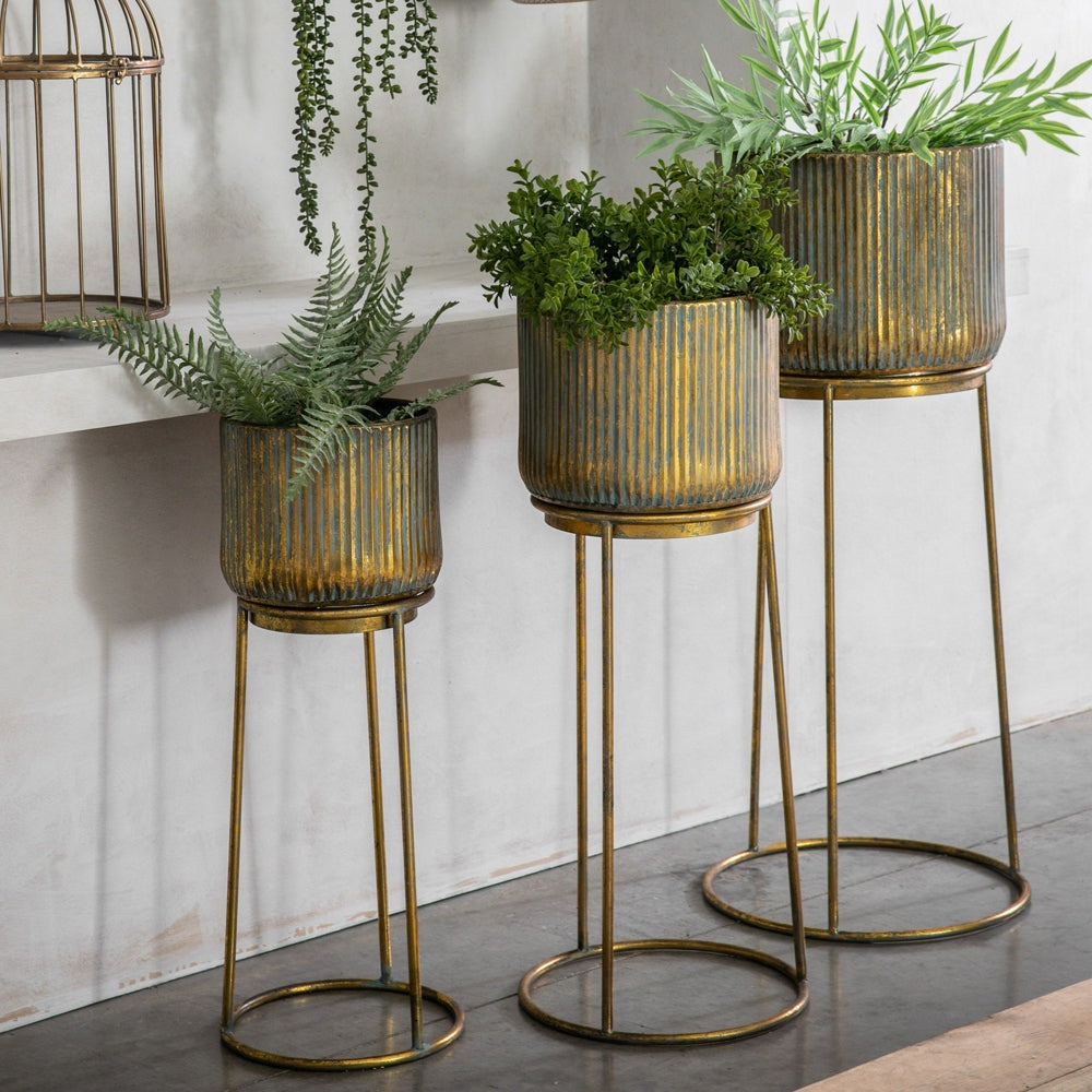 Product photograph of Gallery Interiors Set Of 3 Everill Planter Verdigris Bronze Small from Olivia's.