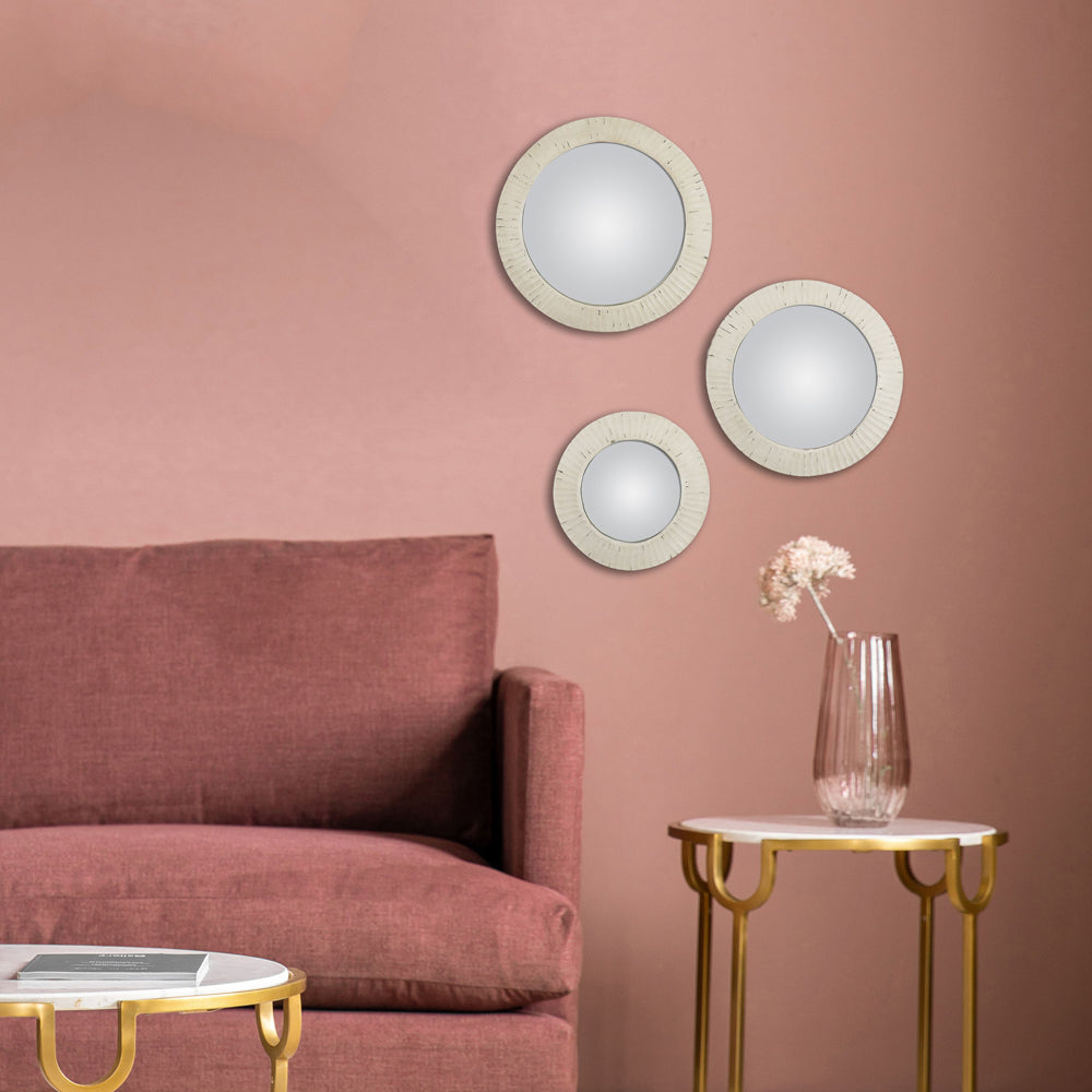 Product photograph of Gallery Interiors Set Of 3 Fosse Convex Mirror Distressed White from Olivia's.