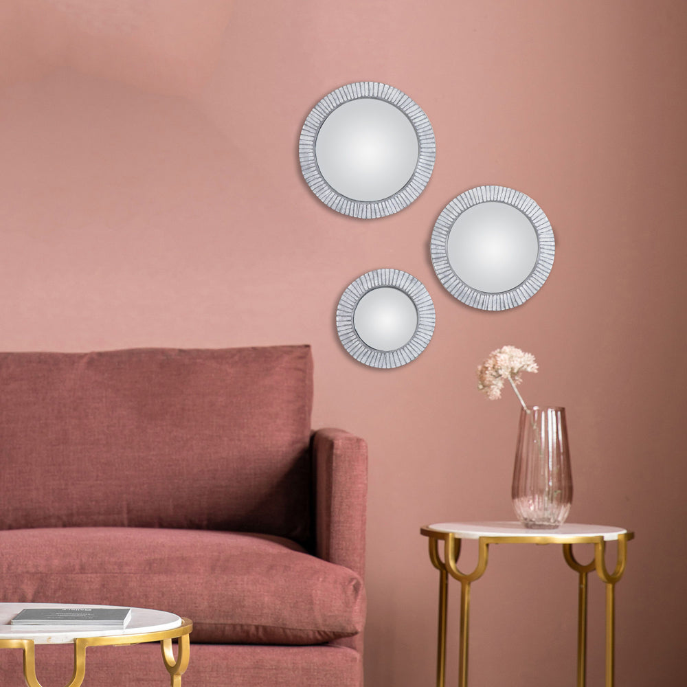 Product photograph of Gallery Interiors Set Of 3 Aurelia Convex Mirror Grey Wash from Olivia's.
