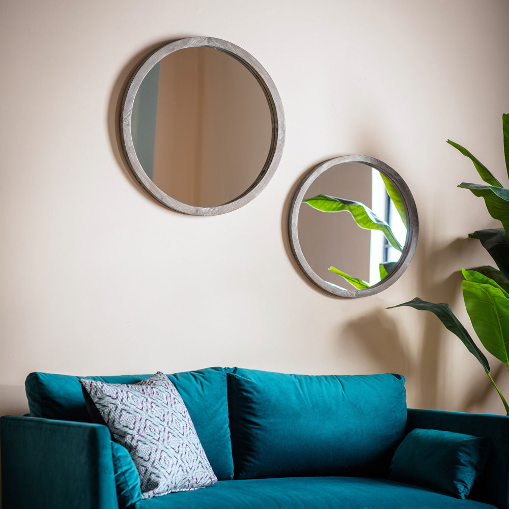 Product photograph of Gallery Interiors Apollo Mirror Round Grey Wash Large from Olivia's