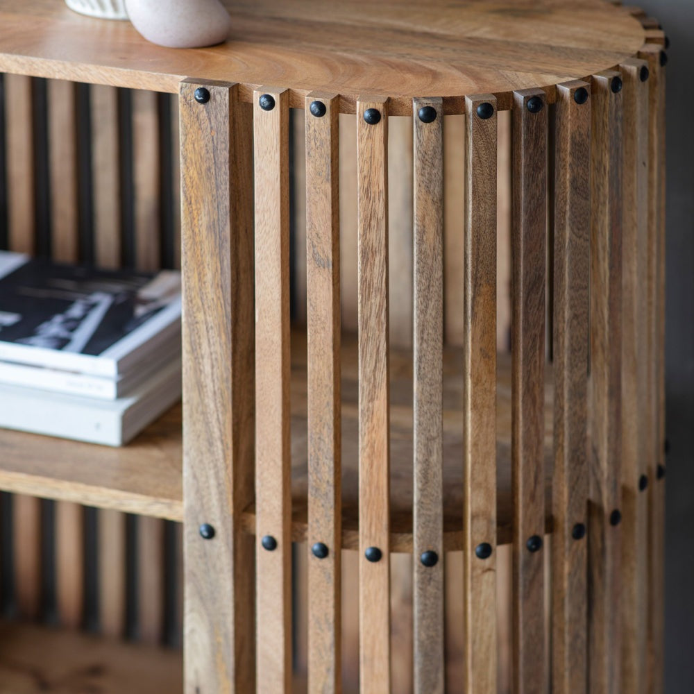 Product photograph of Gallery Interiors Valentine Oak Slatted Console Table from Olivia's.