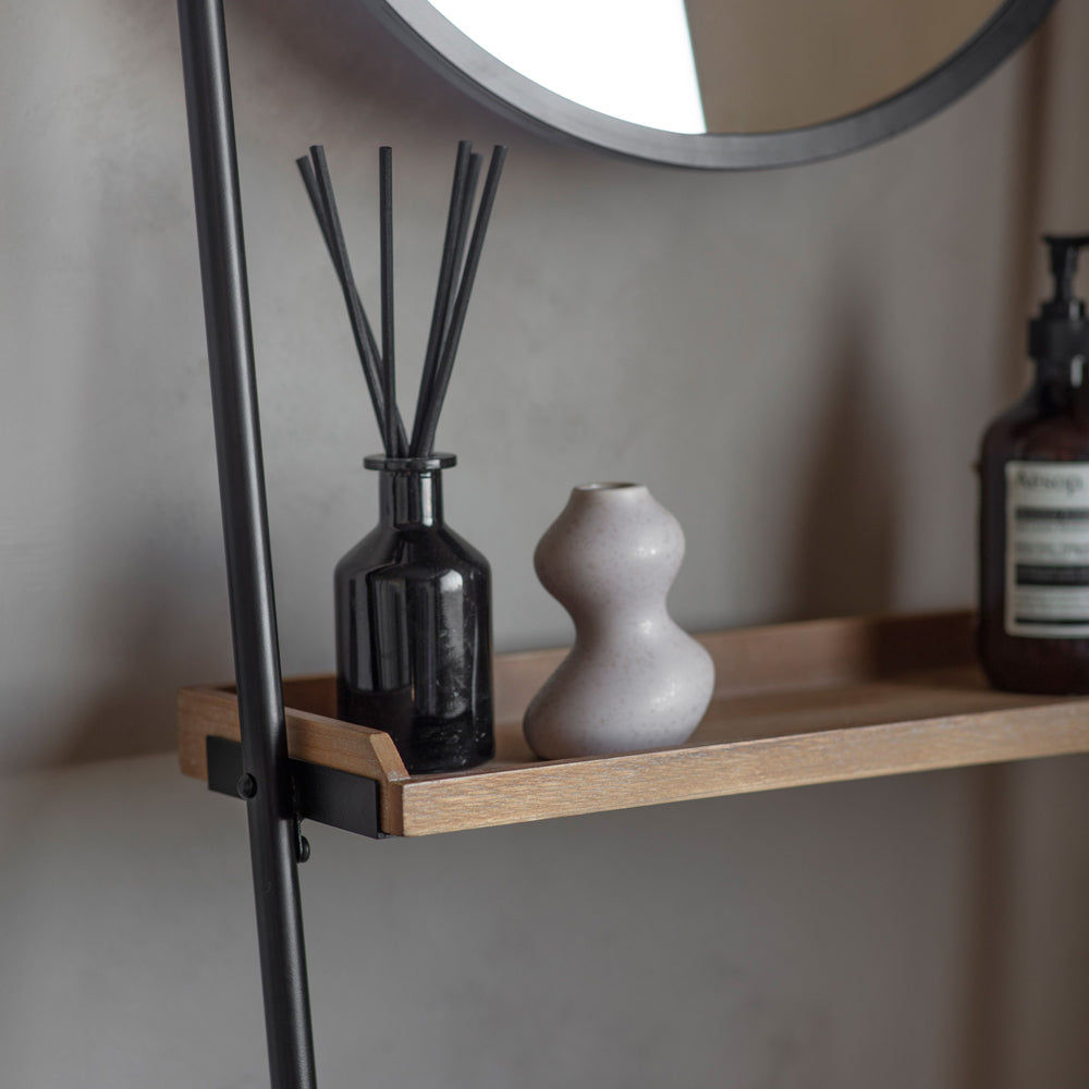Product photograph of Gallery Interiors Swanson Mirror Shelf Unit Black from Olivia's.