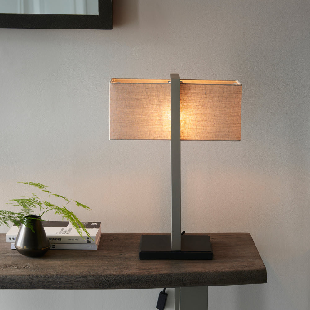 Product photograph of Olivia S Derby Table Lamp In Satin Nickle from Olivia's.