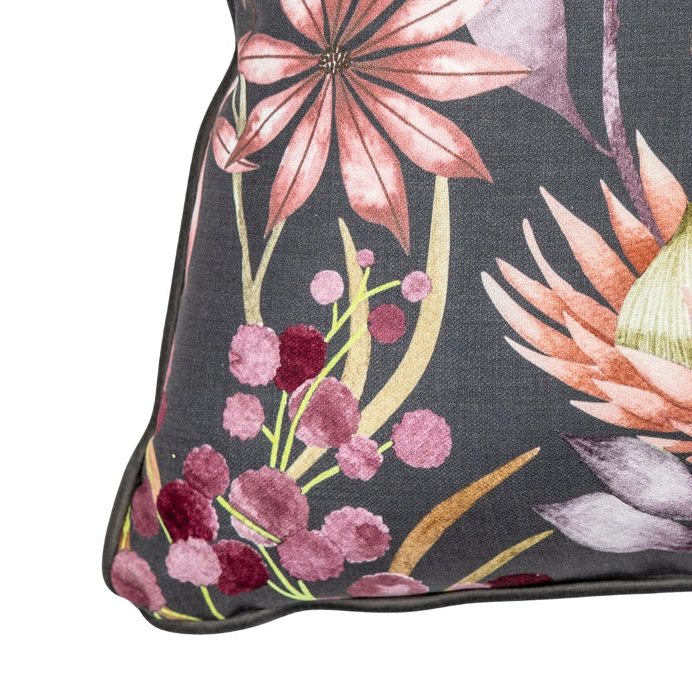 Product photograph of Gallery Interiors Aquino Floral Bird Cushion Steel Grey from Olivia's.