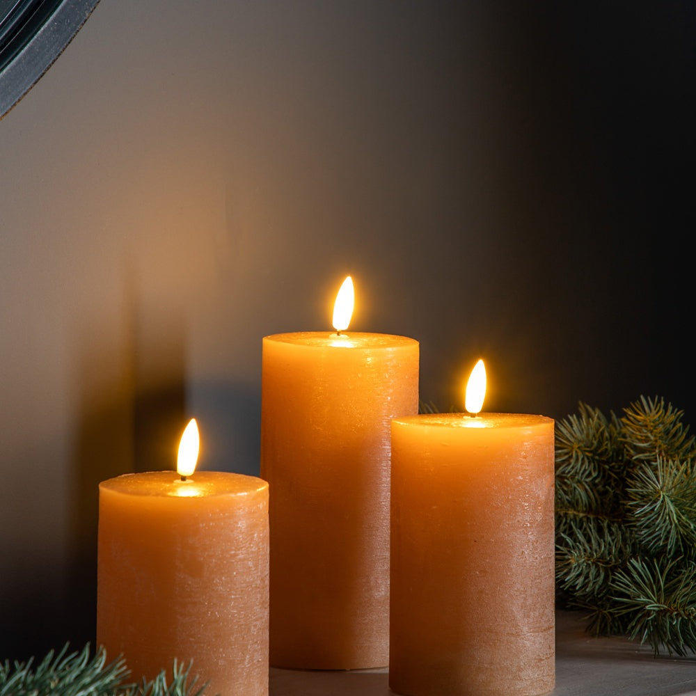 Product photograph of Gallery Interiors Set Of 3 Led Candle Rustic Amber from Olivia's