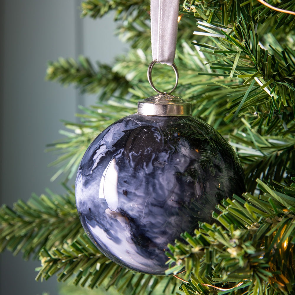 Product photograph of Gallery Interiors Set Of 6 Marbled Bauble Black Small from Olivia's