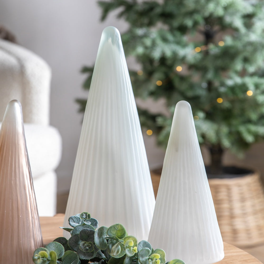 Product photograph of Gallery Interiors Ribbed Tree White Frost Glass Small from Olivia's