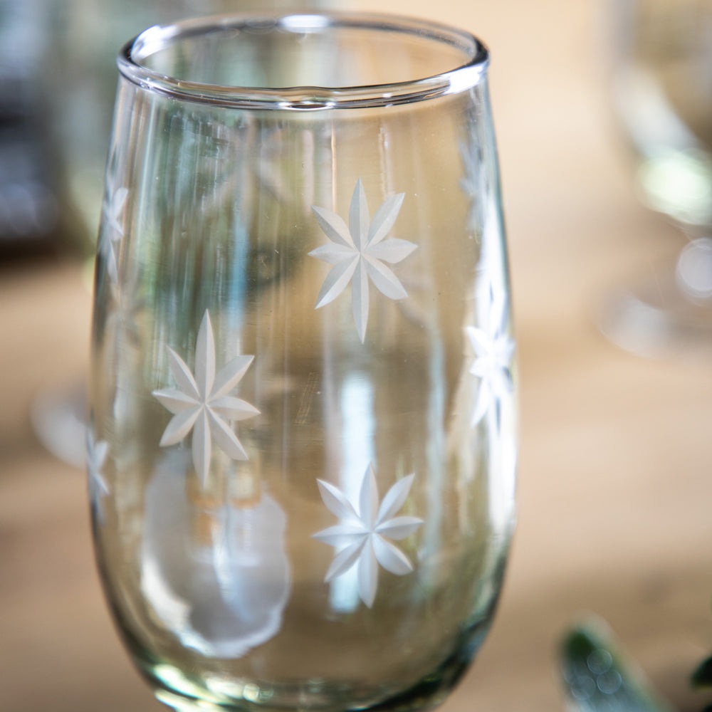 Product photograph of Gallery Interiors Starry Set Of 4 Footed Tumbler Green Lustre Glasses from Olivia's.