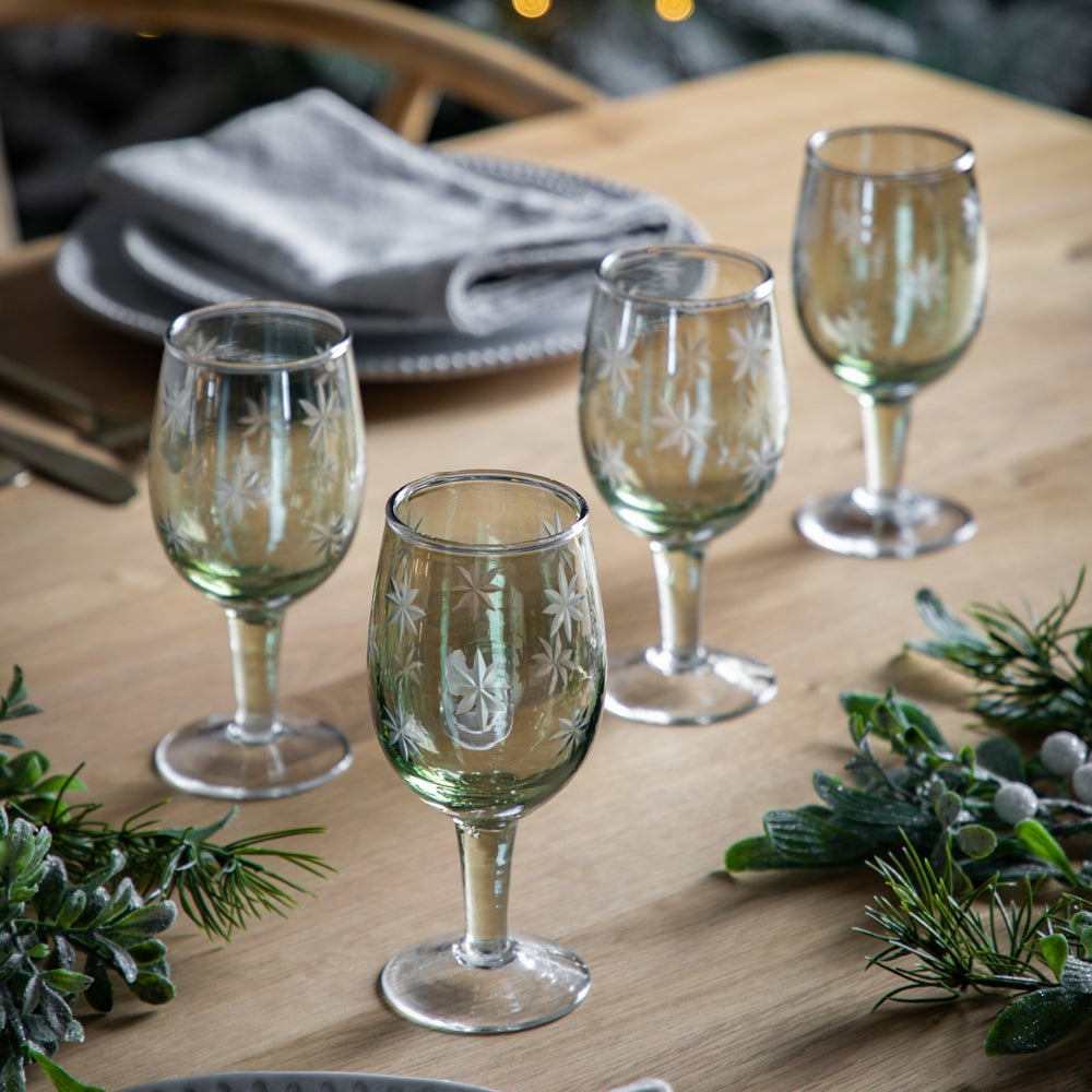 Product photograph of Gallery Interiors Starry Set Of 4 Wine Glass Green Lustre Glasses from Olivia's.