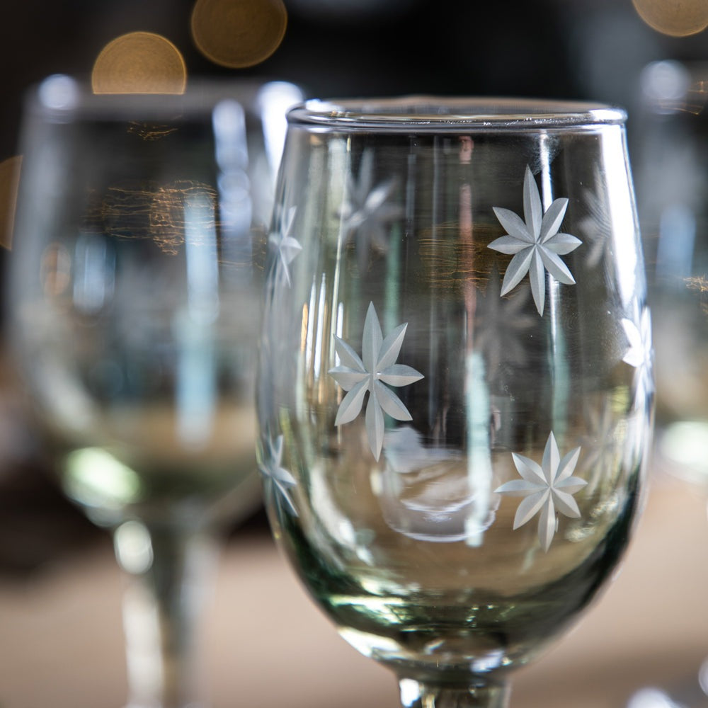 Product photograph of Gallery Interiors Starry Set Of 4 Wine Glass Green Lustre Glasses from Olivia's.