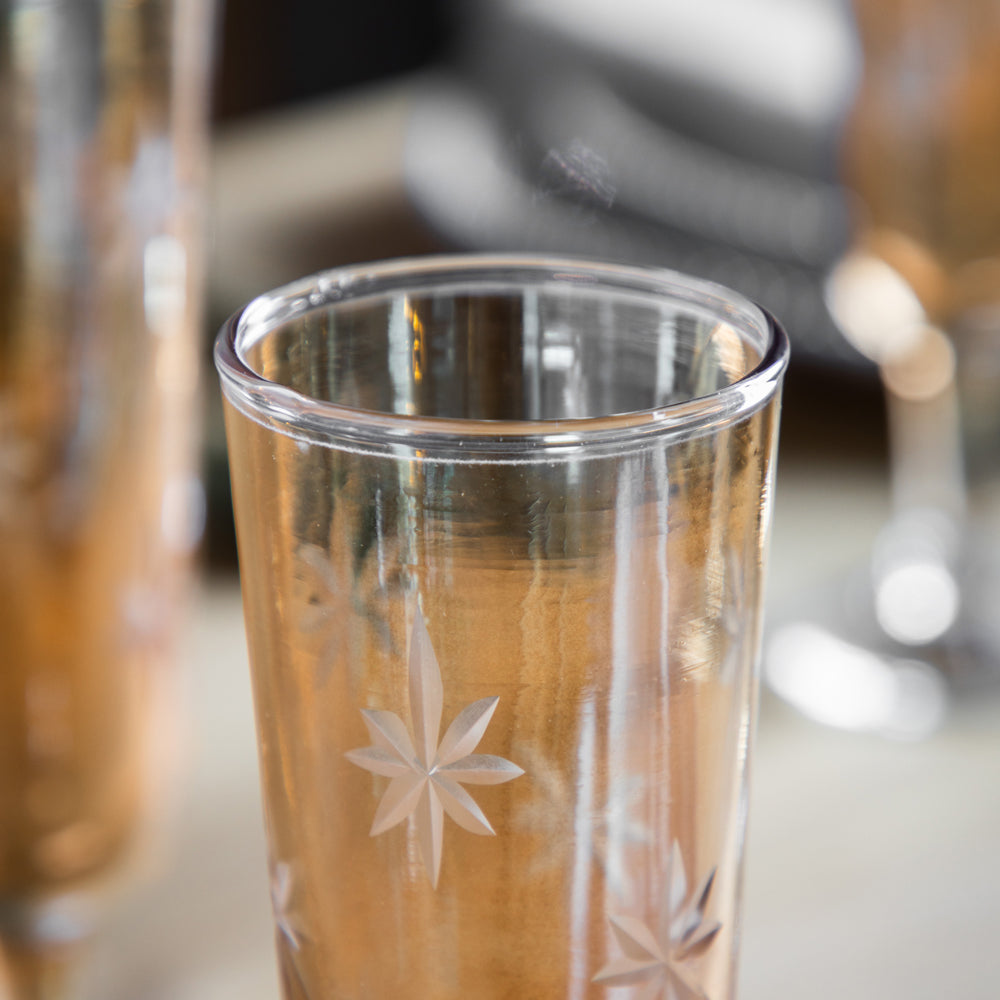 Product photograph of Gallery Interiors Starry Set Of 4 Flute Gold Lustre Glasses from Olivia's.