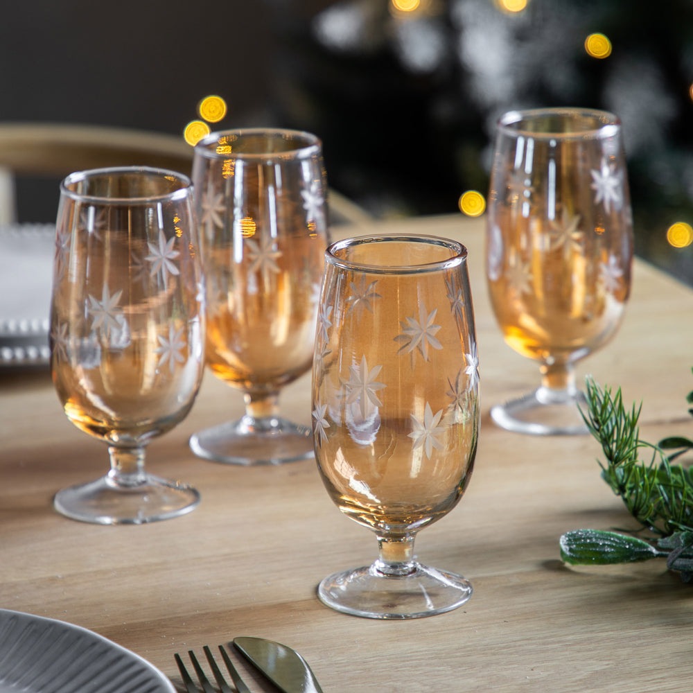 Product photograph of Gallery Interiors Starry Set Of 4 Footed Tumbler Gold Lustre Glasses from Olivia's