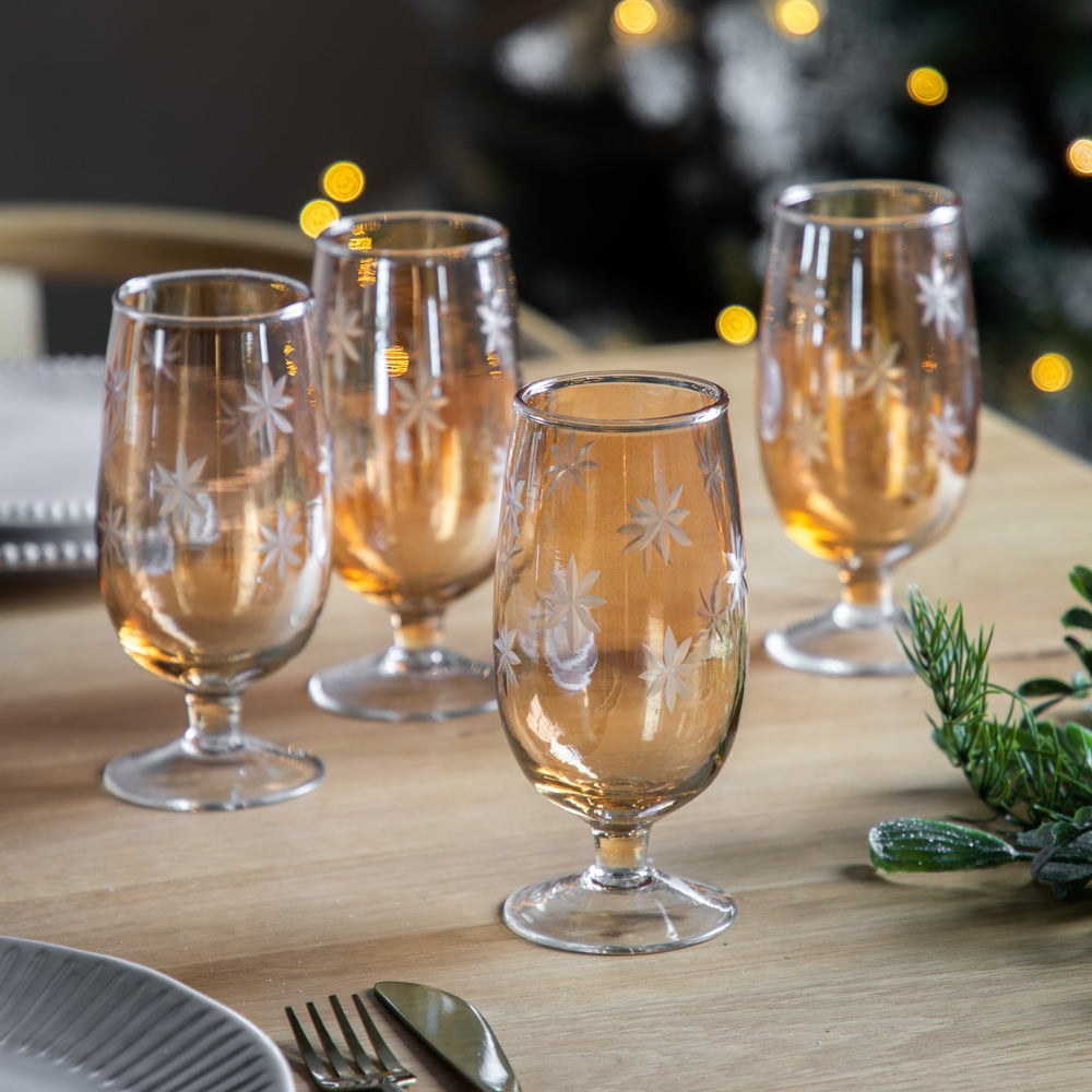 Product photograph of Gallery Interiors Starry Set Of 4 Footed Tumbler Gold Lustre Glasses from Olivia's.