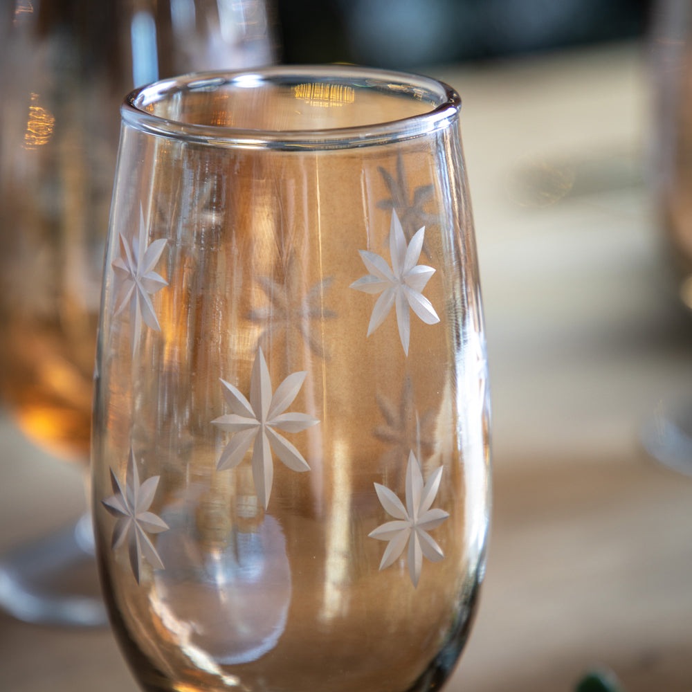 Product photograph of Gallery Interiors Starry Set Of 4 Footed Tumbler Gold Lustre Glasses from Olivia's.