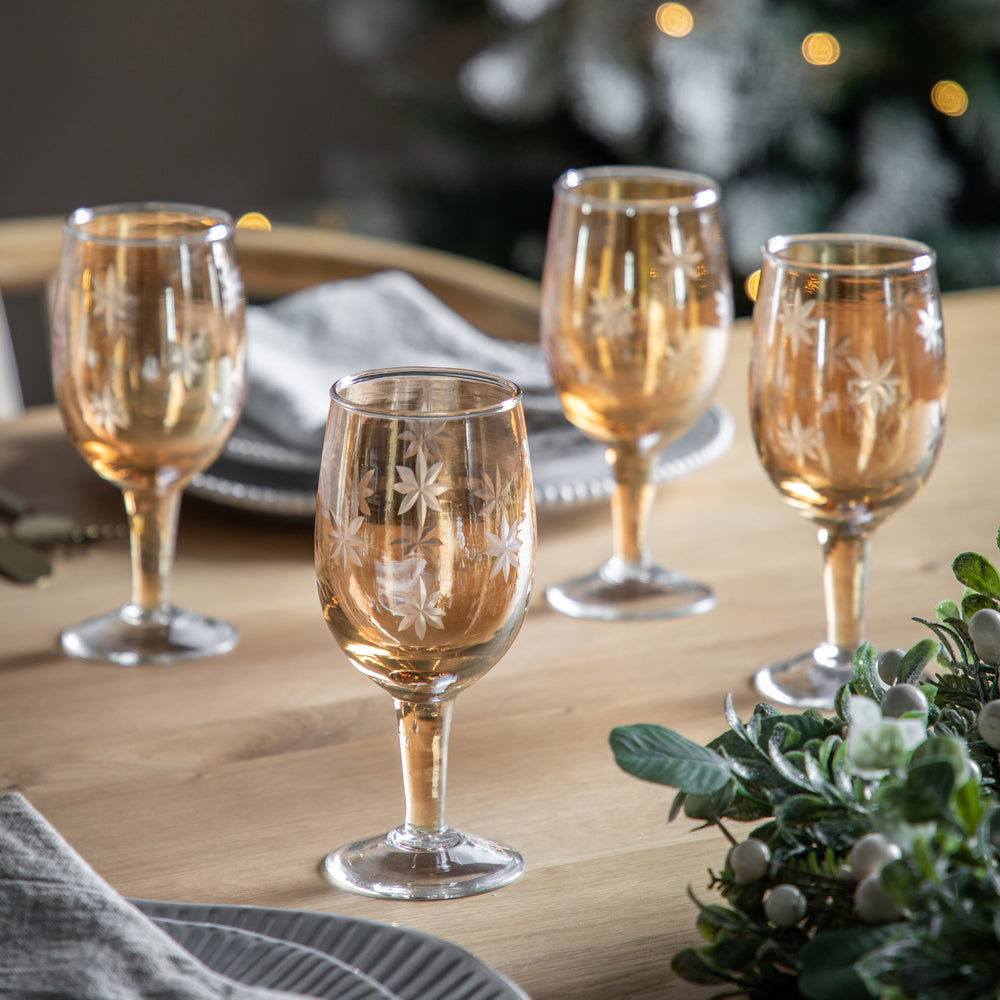 Gallery Interiors Starry Set Of 4 Wine Glass Gold Lustre Glasses