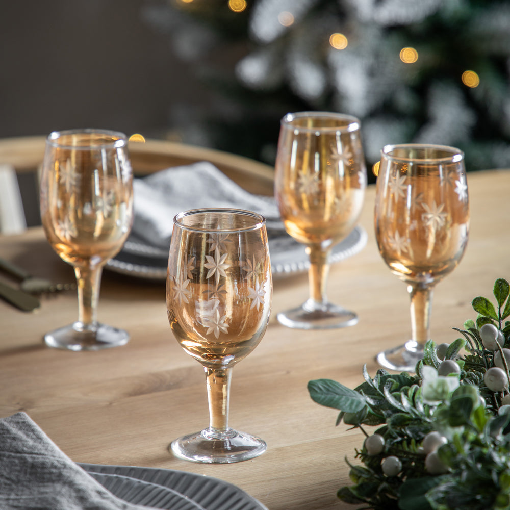 Product photograph of Gallery Interiors Starry Set Of 4 Wine Glass Gold Lustre Glasses from Olivia's.