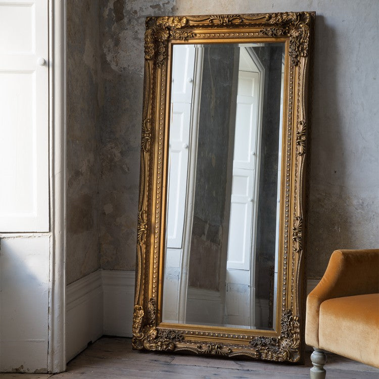 Product photograph of Gallery Interiors Carved Louis Leaner Mirror Gold from Olivia's.