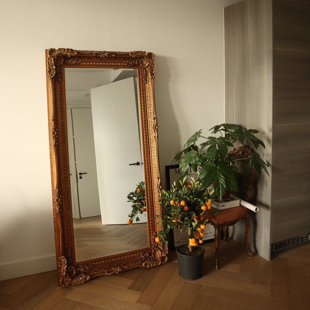 Product photograph of Gallery Interiors Carved Louis Leaner Mirror Gold from Olivia's.
