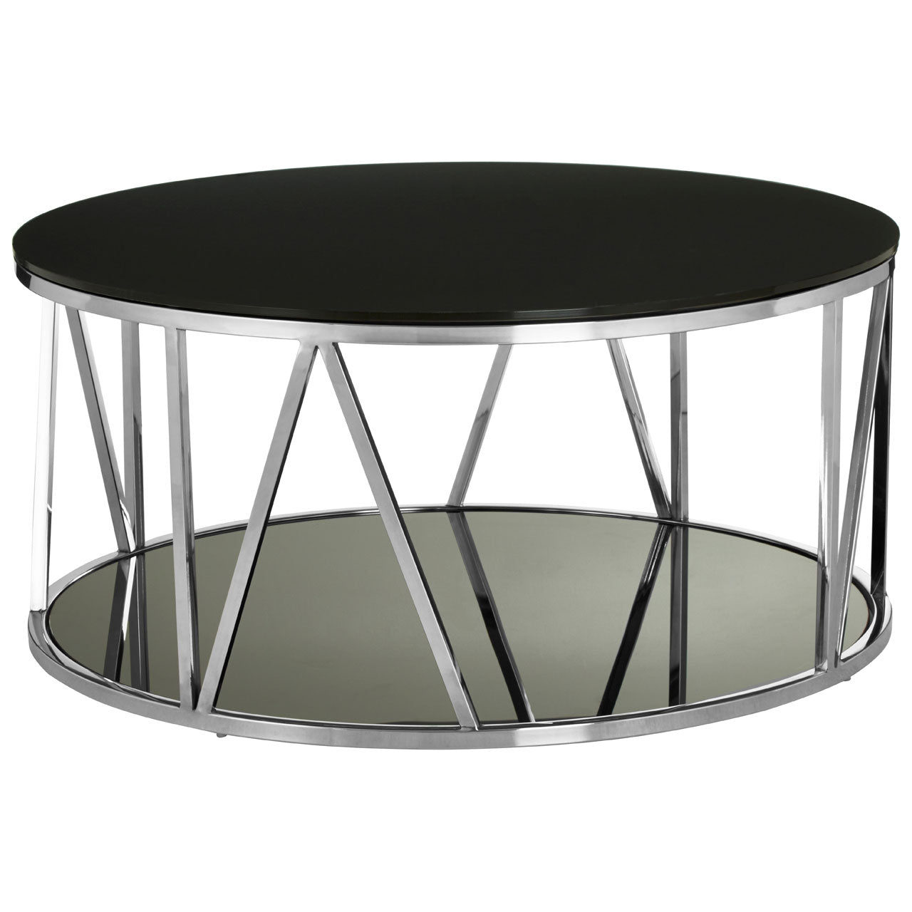 Product photograph of Olivia S Aubrey Round Coffee Table In Black Chrome from Olivia's.