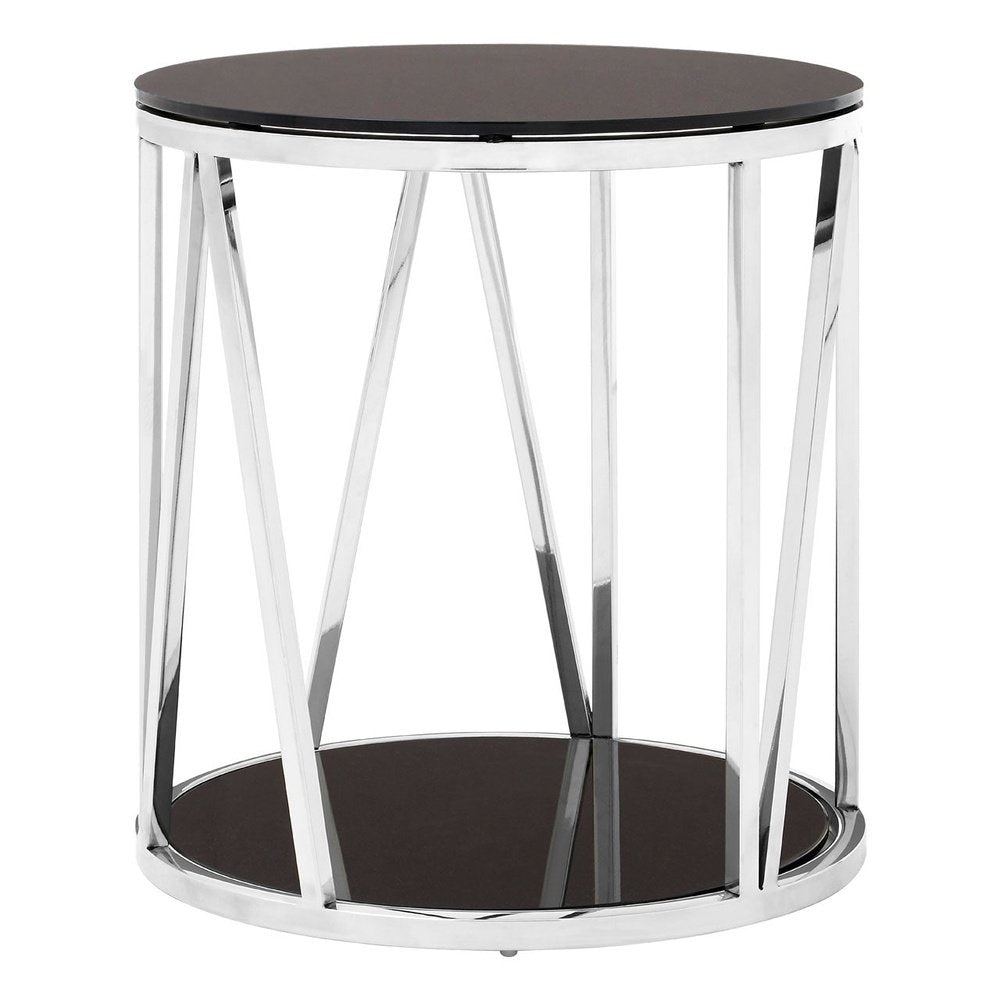 Product photograph of Olivia S Aubrey Round Side Table In Black Chrome from Olivia's