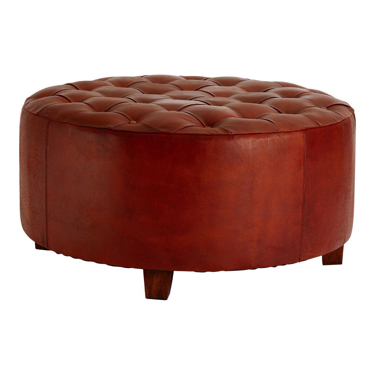 Olivias Lia Round Footstool In Antique Brown Leather