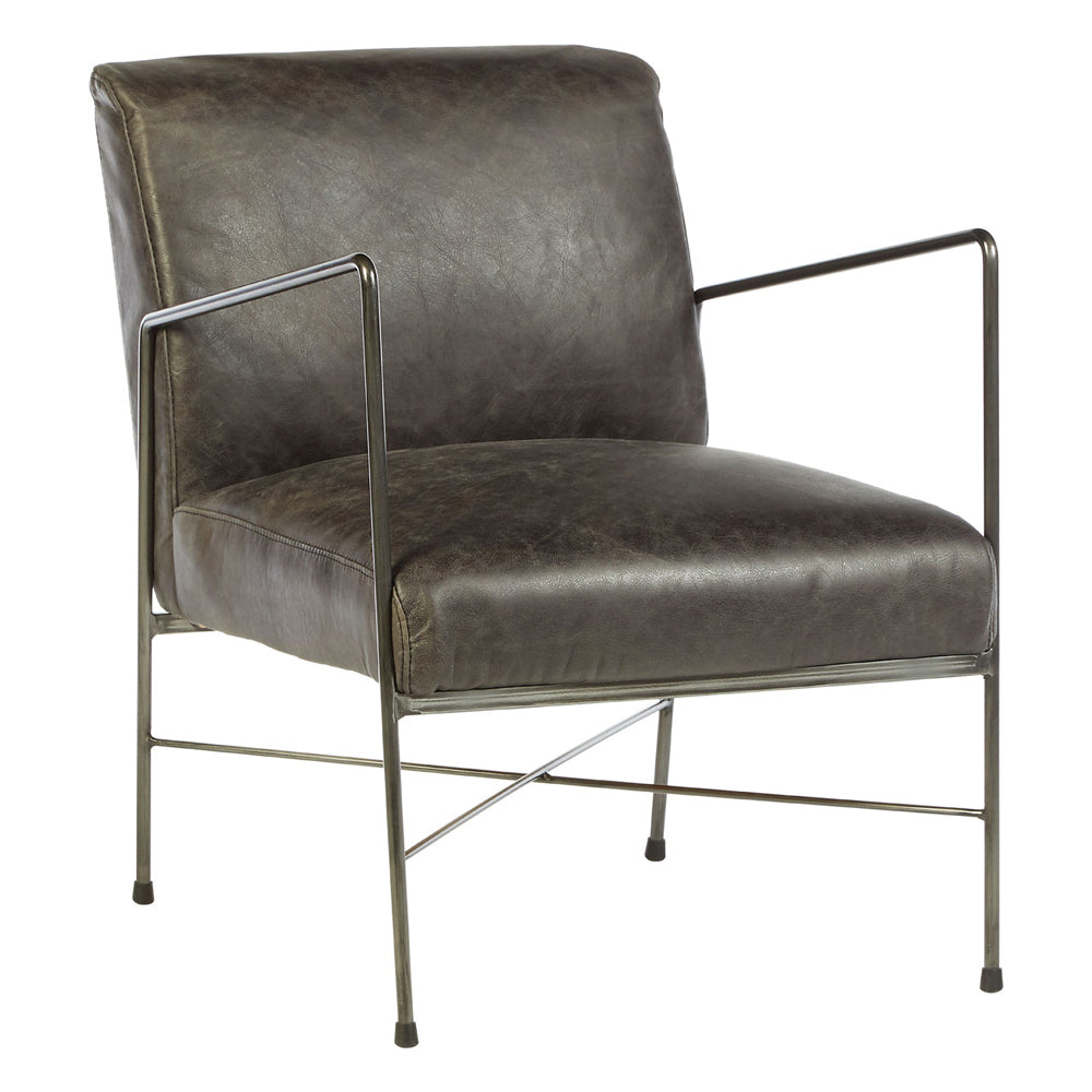 Product photograph of Olivia S Soft Industrial Collection - Hodnet Ebony Leather Lounge Chair from Olivia's.