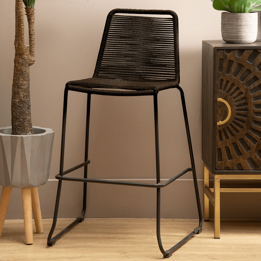 Product photograph of Olivia S Steph Rope Bar Stool Black from Olivia's.