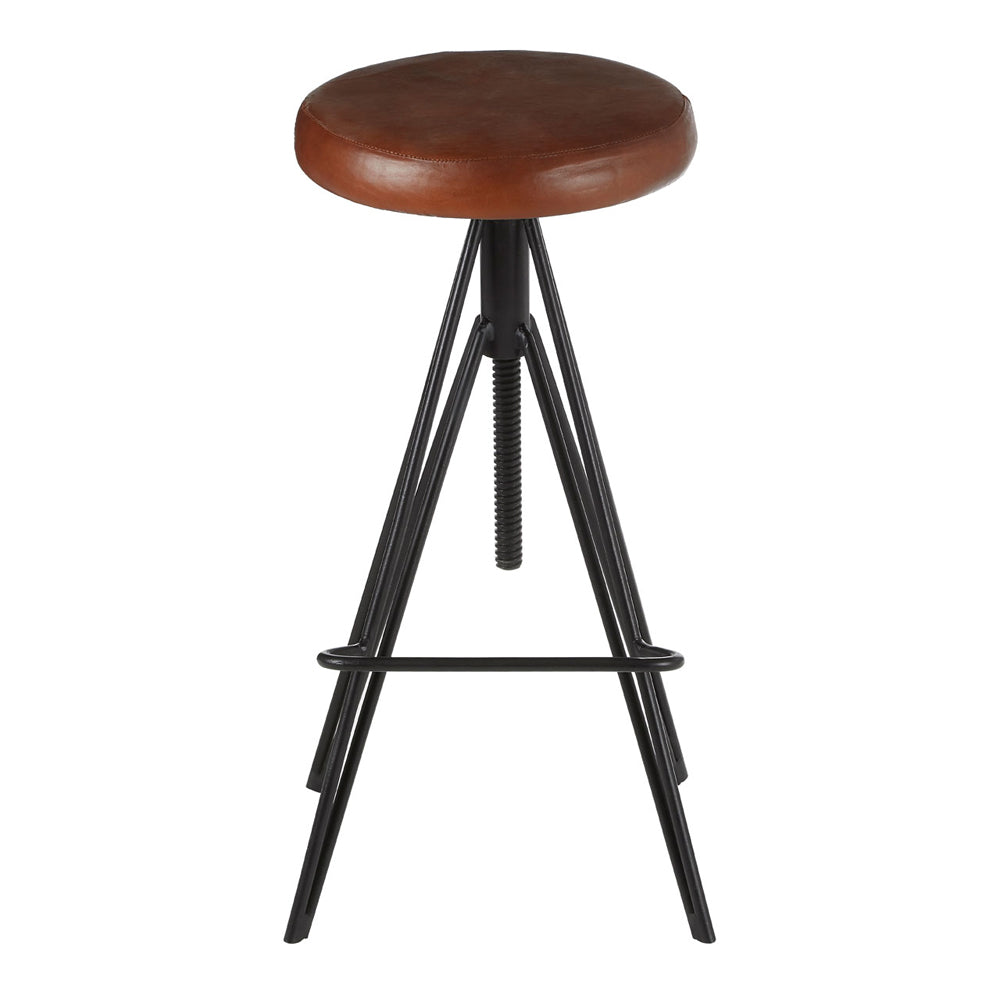 Product photograph of Olivia S Soft Industrial Collection - Nanny Round Leather Stool from Olivia's