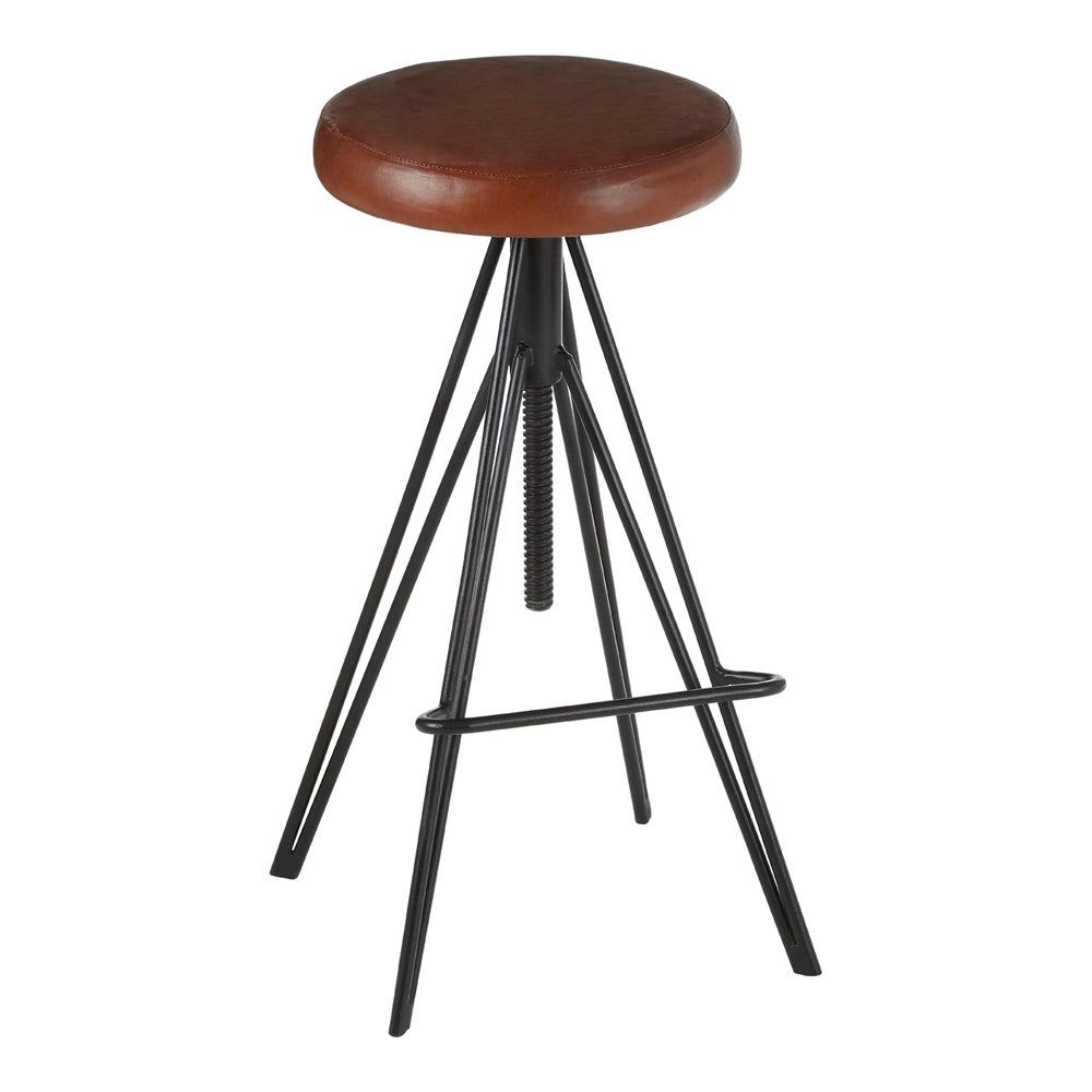 Product photograph of Olivia S Soft Industrial Collection - Nanny Round Leather Stool from Olivia's.