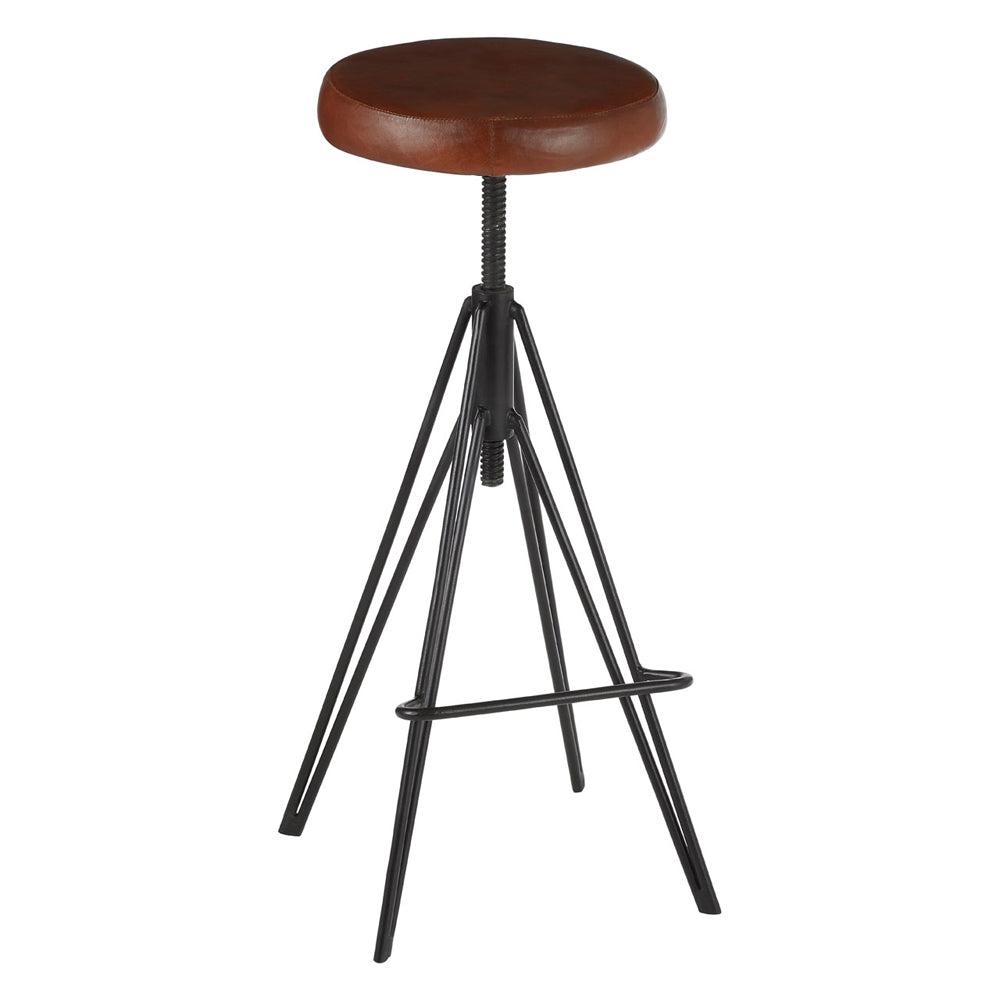Product photograph of Olivia S Soft Industrial Collection - Nanny Round Leather Stool from Olivia's.