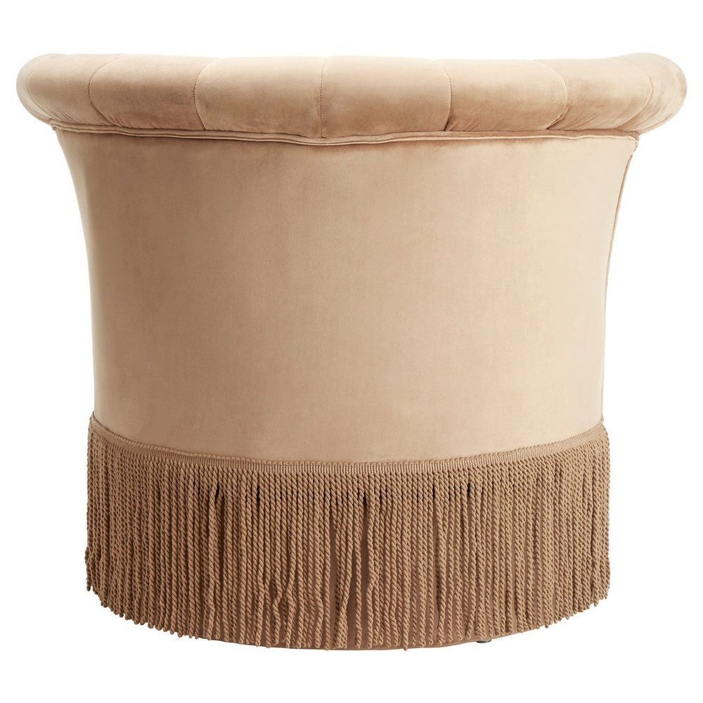 Product photograph of Olivia S Louie Swivel Round Accent Chair In Mink Velvet With Fringe from Olivia's.
