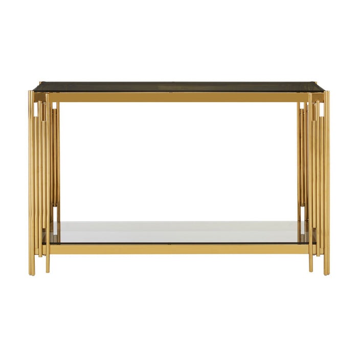 Product photograph of Olivia S Allure Console Table Gold Linear Gold from Olivia's