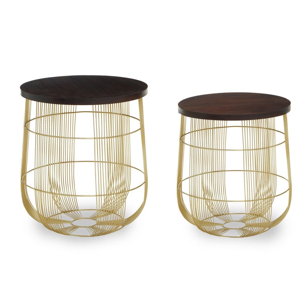 Product photograph of Olivia S Set Of 2 Amora Side Tables In Walnut Brass from Olivia's