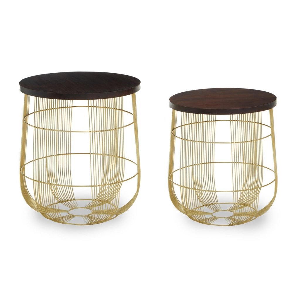 Product photograph of Olivia S Set Of 2 Amora Side Tables In Walnut Brass from Olivia's.