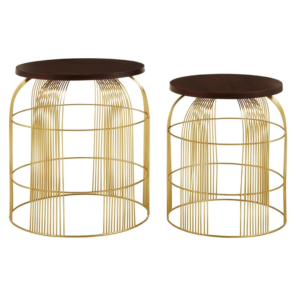 Product photograph of Olivia S Set Of 2 Amora Side Tables In Walnut Brass from Olivia's.