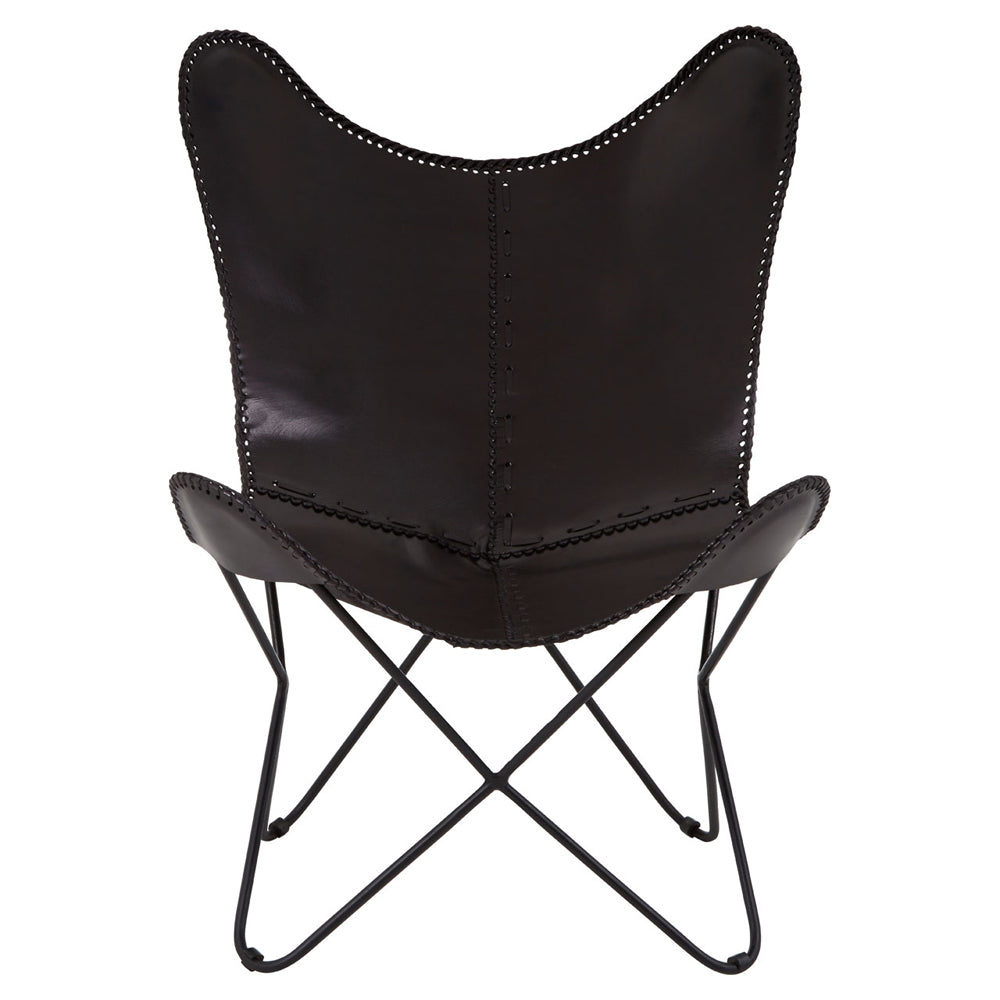 Product photograph of Olivia S Soft Industrial Collection - Buffs Leather Butterfly Chair In Black from Olivia's