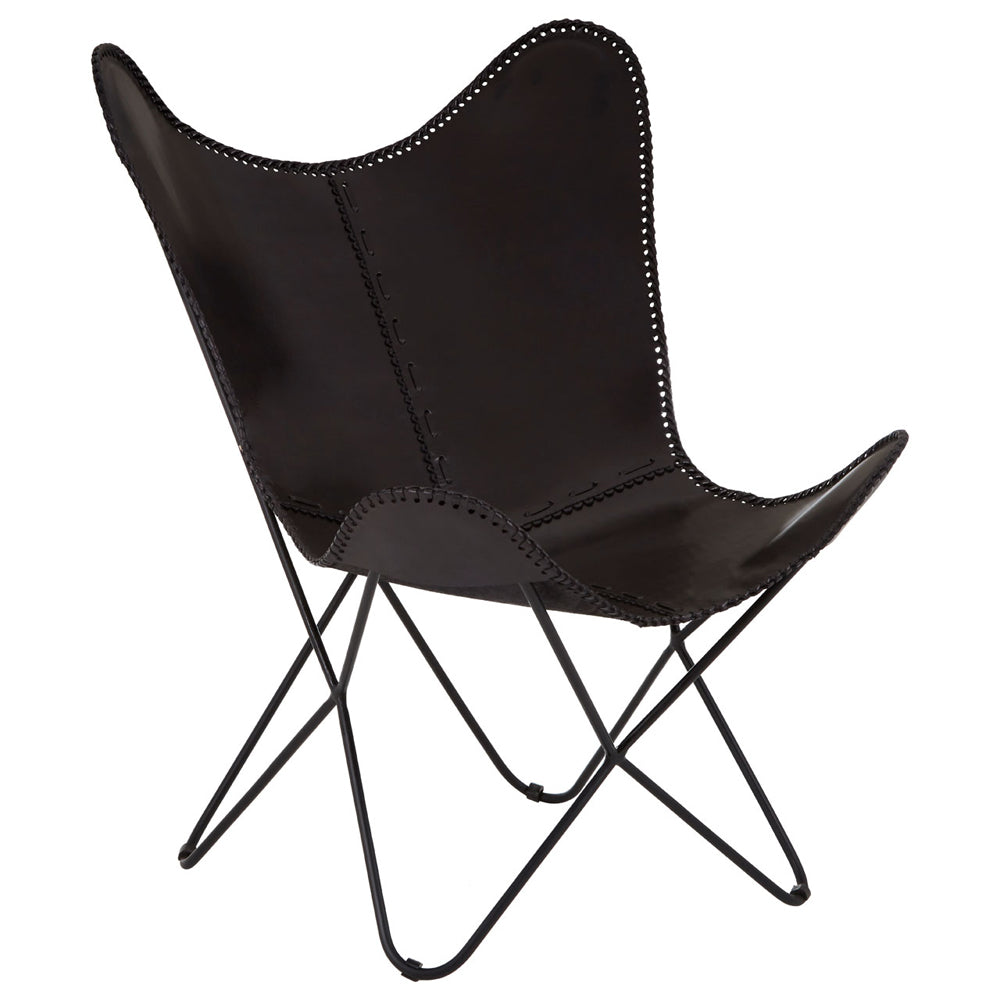 Product photograph of Olivia S Soft Industrial Collection - Buffs Leather Butterfly Chair In Black from Olivia's.