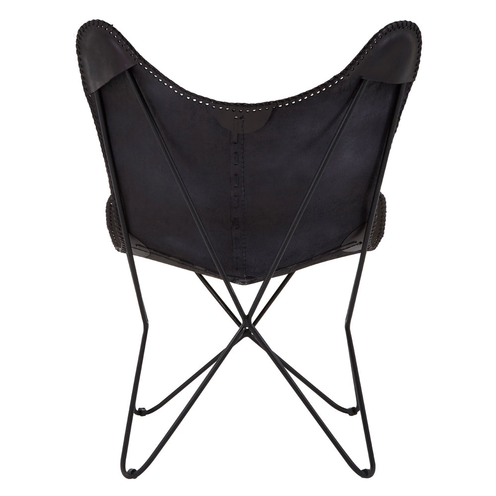 Product photograph of Olivia S Soft Industrial Collection - Buffs Leather Butterfly Chair In Black from Olivia's.