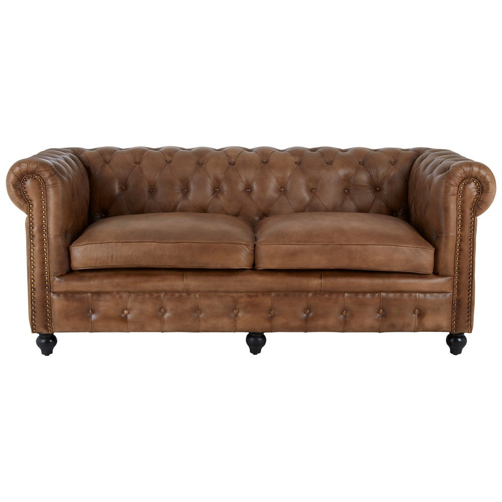 Olivias Soft Industrial Collection Buffs 3 Seater Chesterfield Sofa In Brown