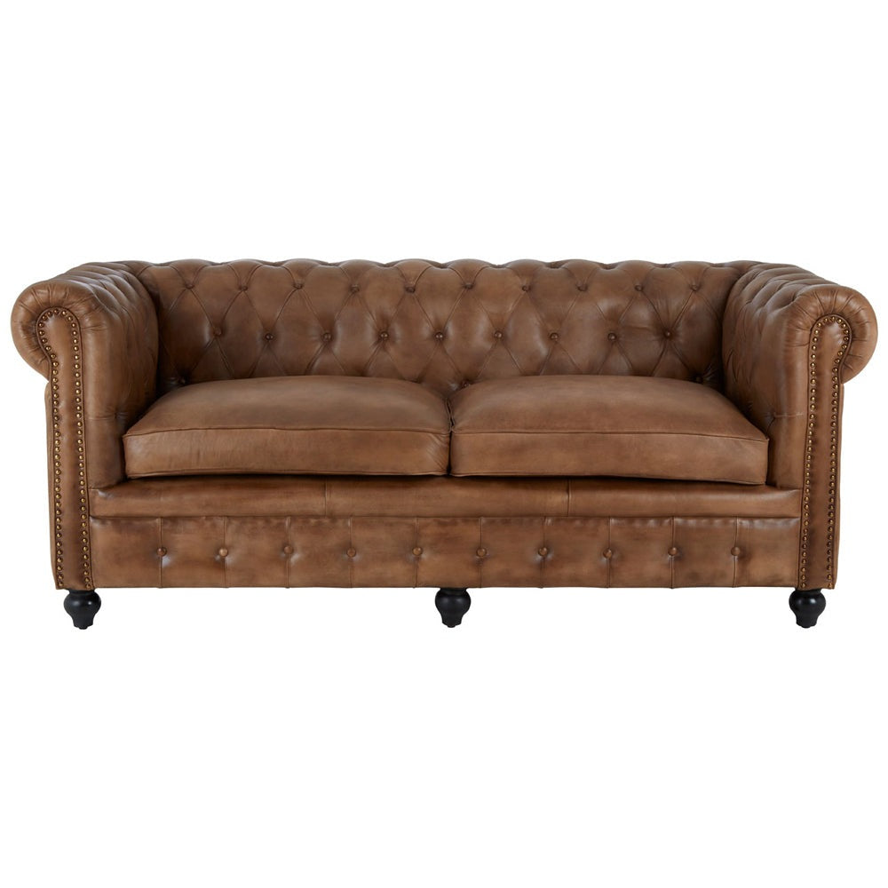 Product photograph of Olivia S Soft Industrial Collection - Buffs 3 Seater Chesterfield Sofa In Brown from Olivia's