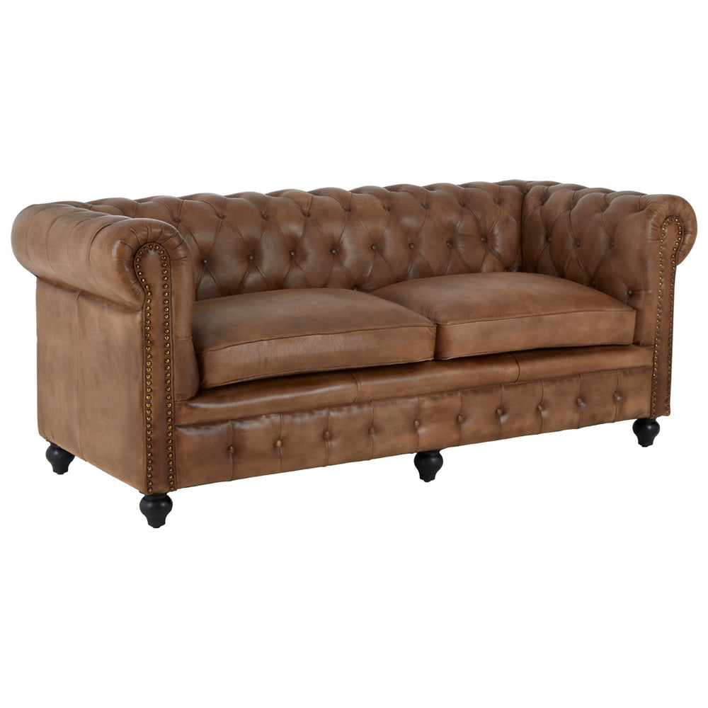 Product photograph of Olivia S Soft Industrial Collection - Buffs 3 Seater Chesterfield Sofa In Brown from Olivia's.
