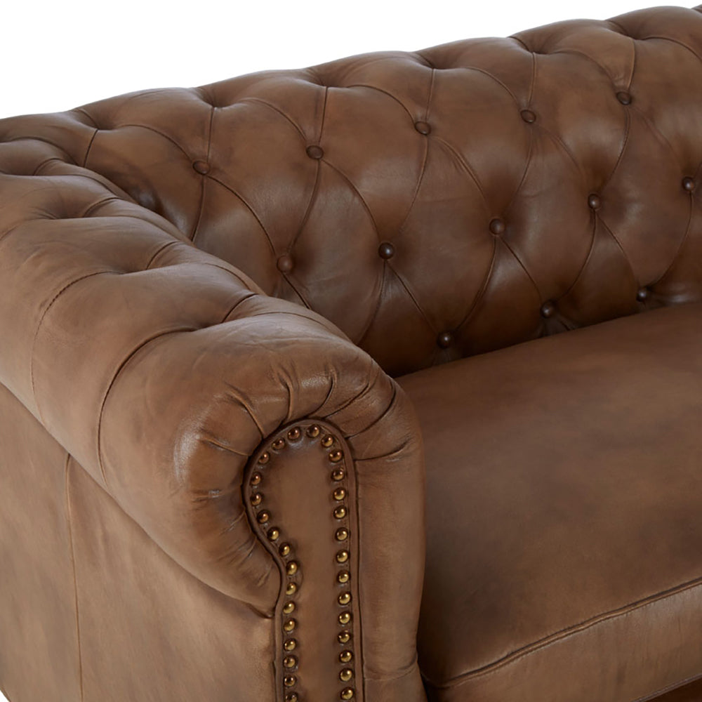 Product photograph of Olivia S Soft Industrial Collection - Buffs 3 Seater Chesterfield Sofa In Brown from Olivia's.