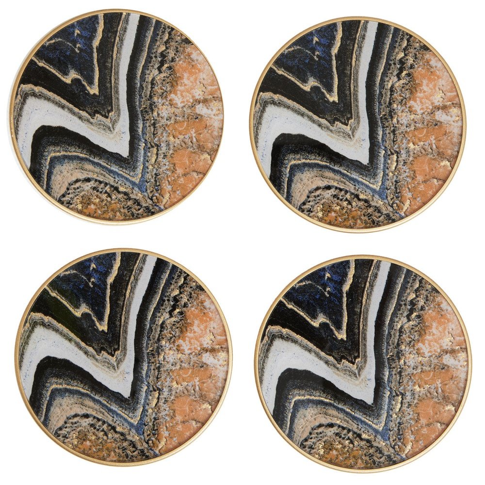 Olivias Set Of 4 Selina Round Abstract Coasters In Orange Gold