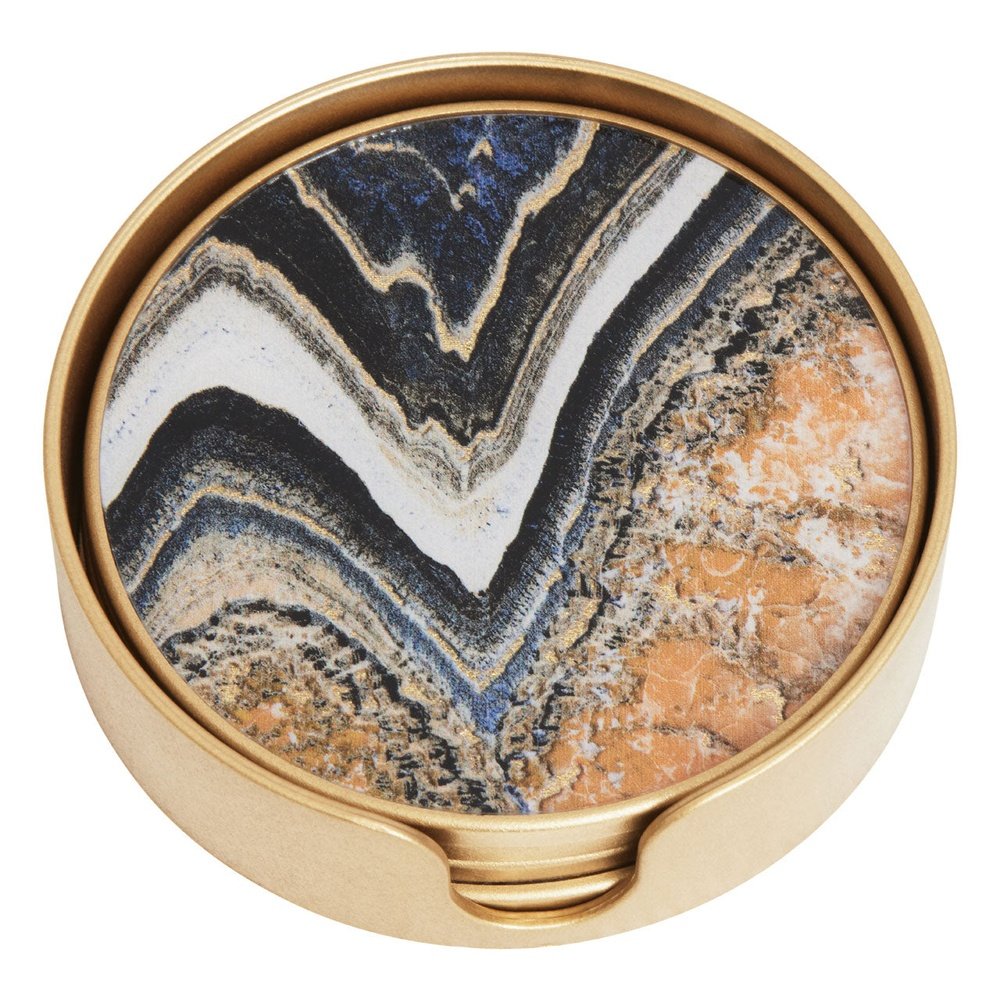 Product photograph of Olivia S Set Of 4 Selina Round Abstract Coasters In Orange Gold from Olivia's.