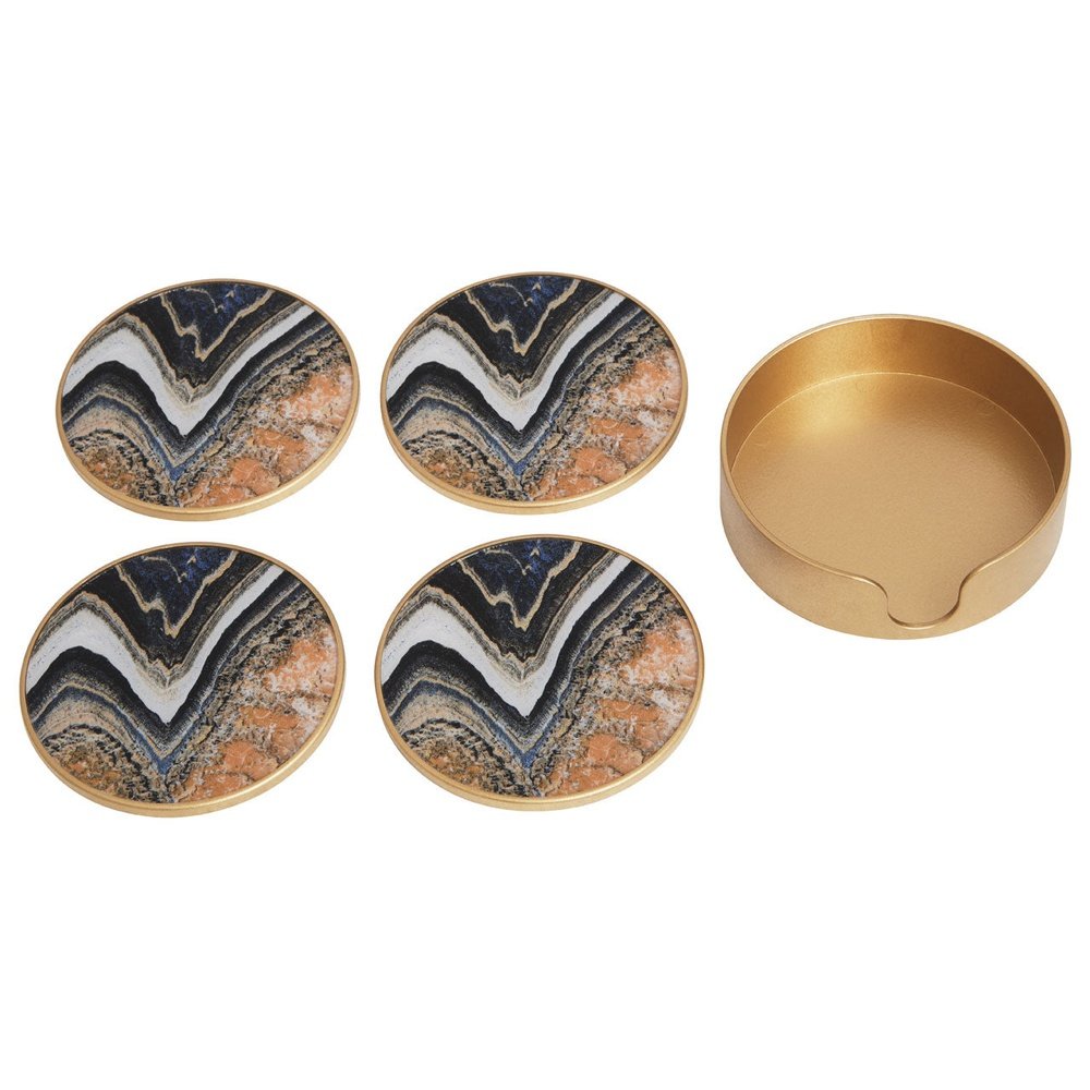 Product photograph of Olivia S Set Of 4 Selina Round Abstract Coasters In Orange Gold from Olivia's.