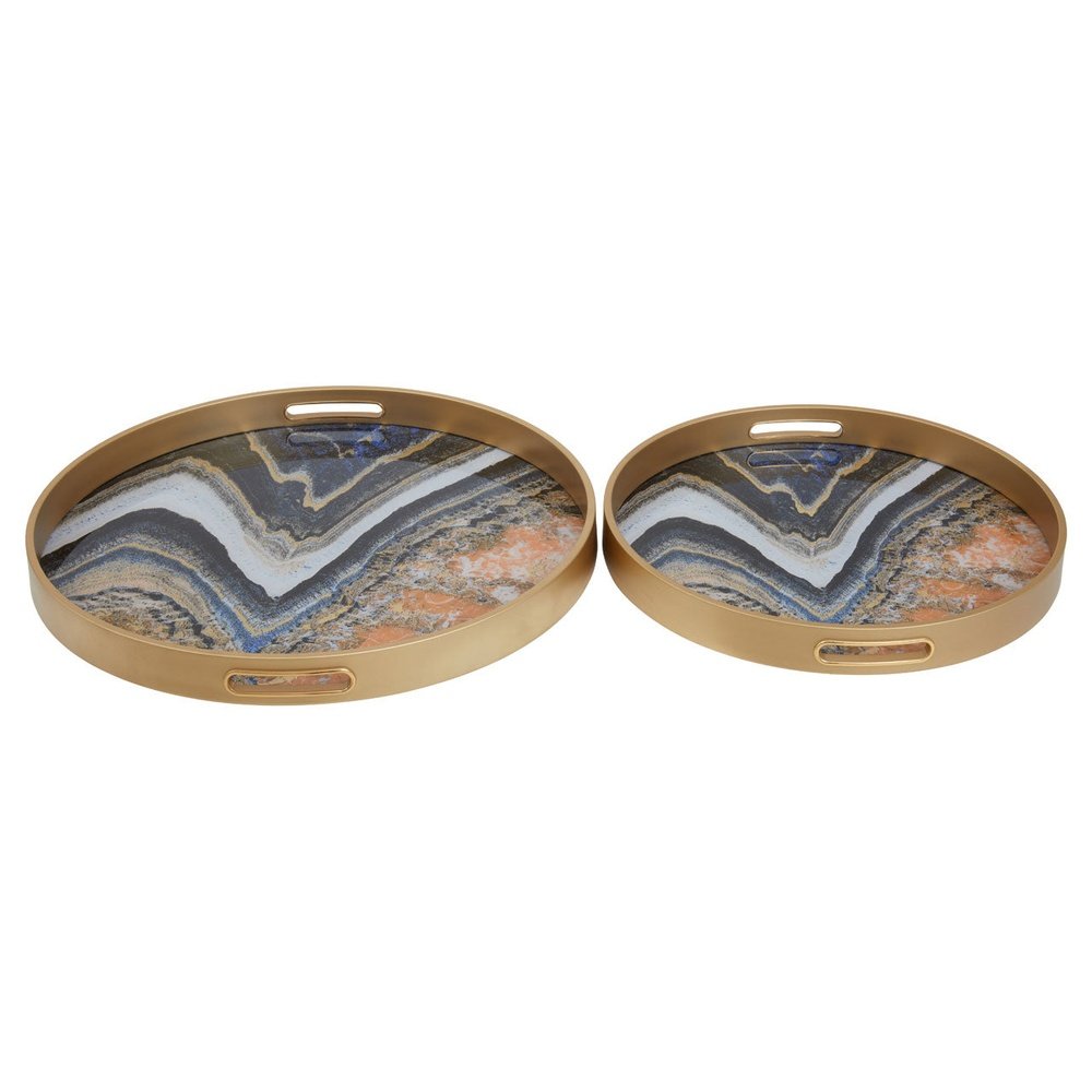 Product photograph of Olivia S Set Of 2 Selina Abstract Round Trays Orange Gold from Olivia's