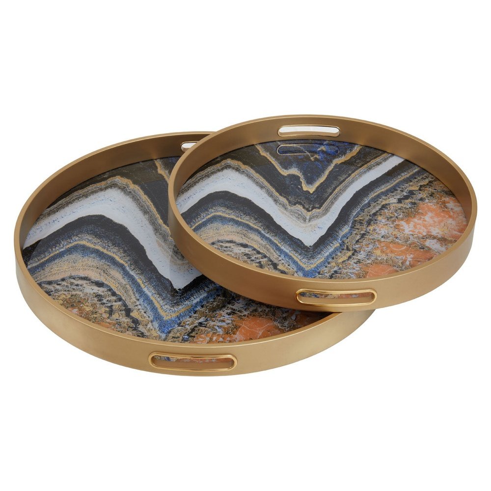 Product photograph of Olivia S Set Of 2 Selina Abstract Round Trays Orange Gold from Olivia's.