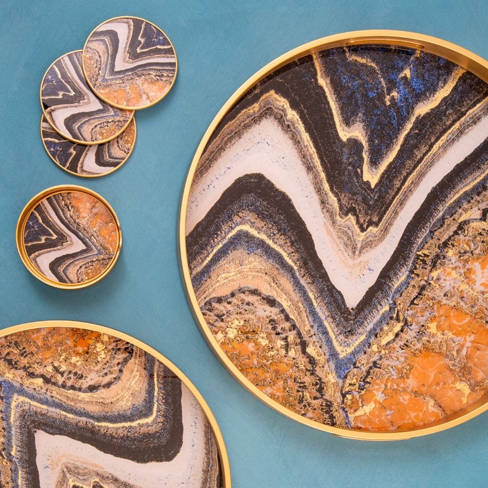 Product photograph of Olivia S Set Of 2 Selina Abstract Round Trays Orange Gold from Olivia's.