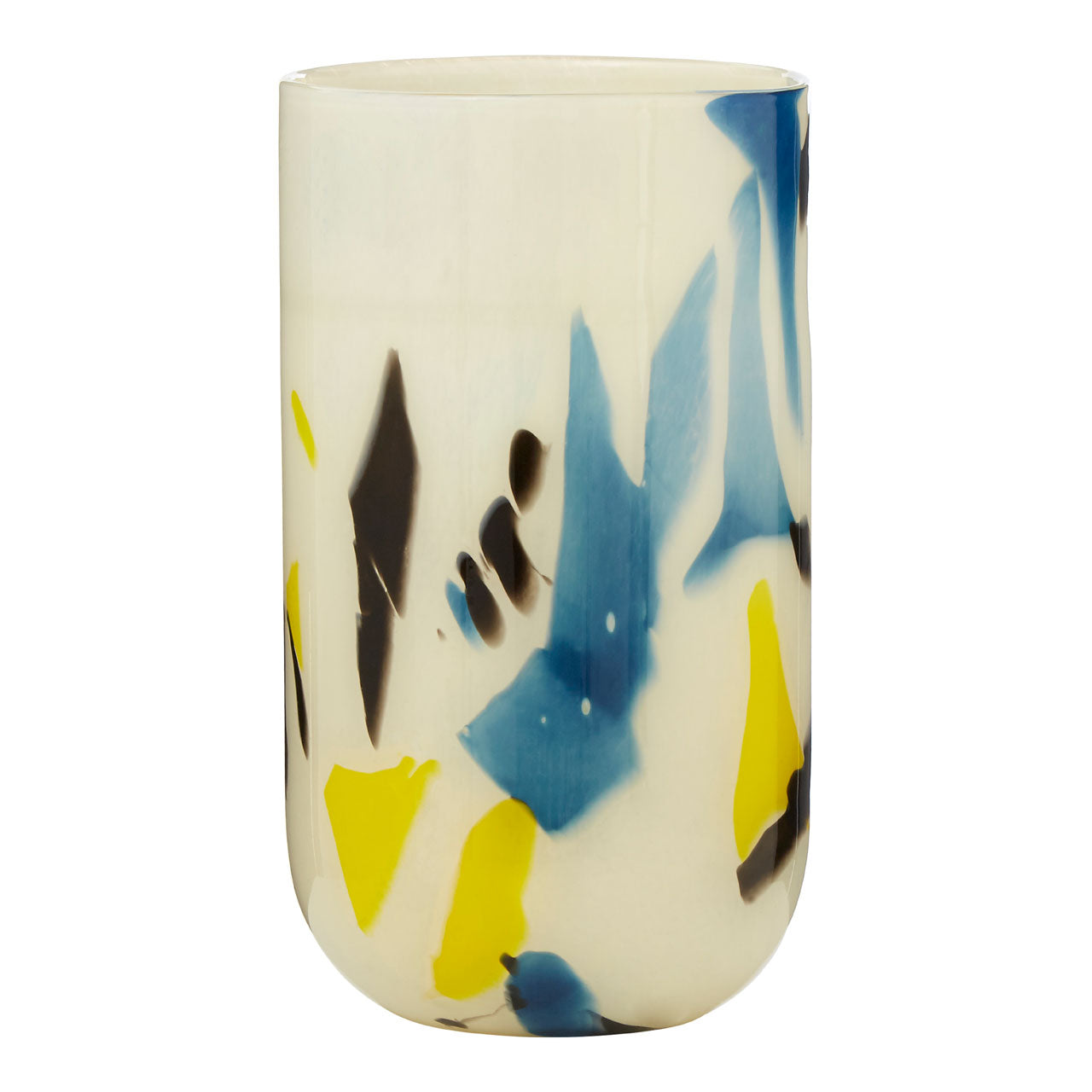 Product photograph of Olivia S Carabella Small Glass Vase Abstract In Yellow Blue Black from Olivia's